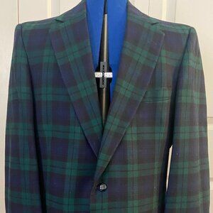 Vintage Pincus Brothers Maxwell PBM 100% WOOL BLACK WATCH PLAID BLAZER SIZE 42L